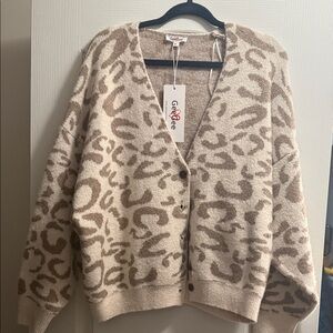 GeeGee Women's Animal Print Cardigan - Beige and Brown
